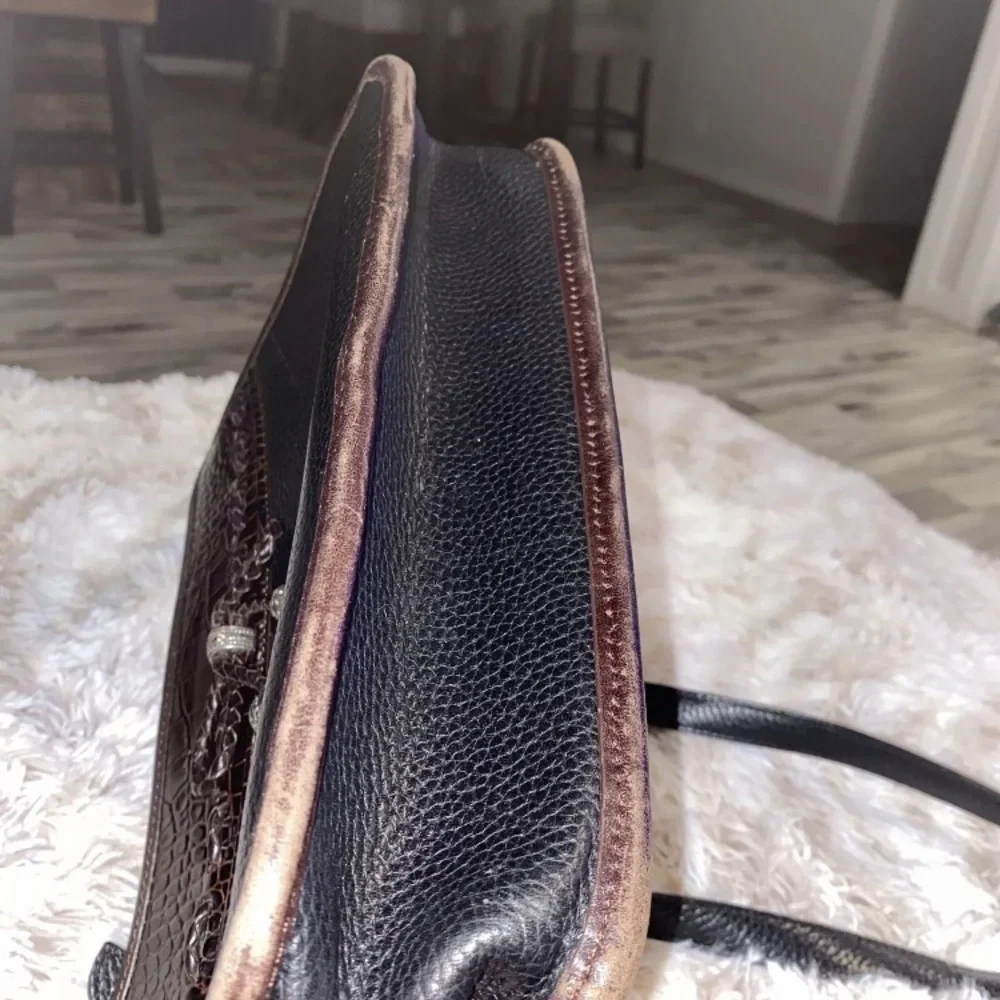 Brighton Black and Brown Shoulder Bag with Crocodile Embossed Panel